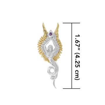 Captured by the Grace of the Angel Phoenix ~ Silver and 18K Gold Accent Jewelry Pendant with Amethyst MPD3266 - Jewelry